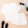 Women's Jet Stream Textured Patched Pocket Short Sleeve Top & Drawstring Shorts Set - Image 8