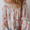 Women's White Floral Print Off Shoulder Ruffled Sleeve Blouse - Image 2