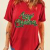 Women's Red Merry Christmas Graphic Crewneck T-Shirt - Festive Holiday Tee - Image 7