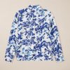 Elegant Sky Blue Floral Print Blouse with Notched Neck for Women - Image 9