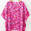 Women's Pink Abstract Print V Neck Half Sleeve Loose Fit Tunic Blouse for Casual and Vacation Wear - Image 3