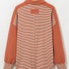 Women's Red Stripe Textured Patched Drop Shoulder Buttoned Plus Size Sweatshirt - Image 7