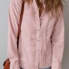 Women's Light Pink Pleated Button-Up Loose Fit Casual Shirt - Image 3