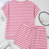 Women's Rose Stripe Crew Neck T-Shirt and Drawstring Shorts Set - Casual Summer Outfit - Image 12