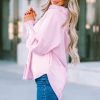 Women's Pink Oversized Striped Boyfriend Shirt with Smocked Cuffs and Pocket - Image 11