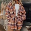 Women's Multicolour Plus Size Plaid Print Collared Button-Up Jacket for Winter - Image 13