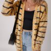 Chic Women's Beige Striped Pom Pom Knit Open Front Long Cardigan - Image 8