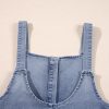 Women's Stone Blue Washed Denim Half Button Wide Leg Overalls with Pockets - Image 7