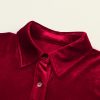 Women's Fiery Red Long Sleeve Ruffle Velvet Button Up Mini Dress - Image 7