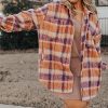 Women's Multicolour Plus Size Plaid Print Collared Button-Up Jacket for Winter - Image 12