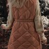 Women's Coffee Quilted Longline Puffer Vest with Stand Collar - Image 2