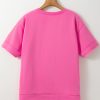 Women's Sachet Pink Contrast Flower Drop Shoulder Loose T-Shirt - Image 6