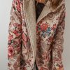 Women's Beige Vintage Paisley Floral Printed Sherpa Lined Hooded Jacket - Image 7