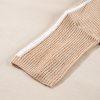 Women's Light French Beige Contrast Striped 3/4 Sleeve Crew Neck Sweater - Image 10