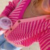 Women's Pink Striped Buttoned V Neck Drop Shoulder Cardigan - Elegant Fall Sweater - Image 8