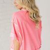 Women's Peach Blossom Half Sleeve Top with Raw Seam and High Low Side Split - Image 11