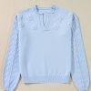 Women's Beau Blue Flower Detail Knitted Long Sleeve Sweater - Image 6