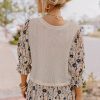 Women's Plus Size Beige Faux Two Piece Knit Patchwork Floral Print Top - Image 2