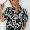 Women's Black Floral Bubble Sleeve Casual Shirt - Elegant Summer Top - Image 5