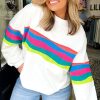 Women's Plus Size White Colorful Striped Drop Shoulder Loose Sweatshirt - Image 4