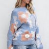 Women's Beau Blue Floral O Neck Drop Shoulder Knitted Sweater for Casual Elegance - Image 3