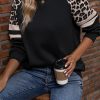 Women's Black Leopard Print Colorblock Raglan Sleeve Sweatshirt - Image 3