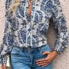 Women's Sky Blue Bohemian Printed Bishop Sleeve Lace Shirt - Image 6
