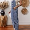 Women's Sail Blue Denim Bib Straight Leg Jumpsuit with Pockets - Image 3