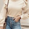 Women's Elegant Jet Stream Long Sleeve Blouse with Ruffled Shoulders - Image 2