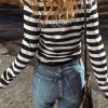 Women's Black Stripe Slim Fit High Neck Knit Sweater - Elegant and Warm - Image 3
