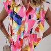 Women's Multicolor Abstract Print Collared Cap Sleeve Casual Shirt - Image 5