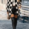 Women's Black Checkered Fleece Jacket with Side Pockets - Image 7