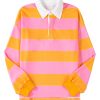 Women's Yellow Stripe Color Block Polo Collar Sweatshirt for Smart Casual Looks - Image 7