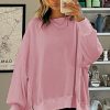 Women's Oversized Pink Waffle Knit Bishop Sleeve Sweatshirt - Image 5