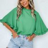 Chic Green Frilly Round Neck Blouse with Wide Half Sleeves for Women - Image 6