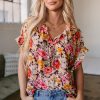 Charming Women's Pink Floral Print Crew Neck Short Sleeve Shift Blouse - Image 8