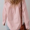 Women's Light Pink Pleated Button-Up Loose Fit Casual Shirt - Image 2