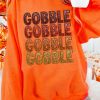 Women's Orange Thanksgiving GOBBLE Print Round Neck Pullover Sweatshirt - Image 2