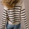 Women's Classic Black Stripe Flap Pocket Buttoned Cardigan Sweater - Image 2