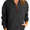 Women's Black Solid Textured Stand Neck Zipper Bomber Jacket - Image 11