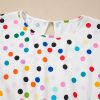 Women's White Colorful Polka Dot Short Sleeve Tiered Ruffled Babydoll Blouse - Image 18