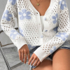 Women's White Flower Knit Hollow Out Open Short Cardigan - Elegant Floral Design - Image 3