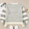 Women's Gray Stripe Drop Shoulder Crew Neck Sweater - Image 10