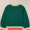 Women’s Blackish Green Colorblock Striped Trim Drop Shoulder Sweater - Casual Chic for Fall - Image 6