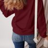 Women's Burgundy Solid Fleece Lined Drop Shoulder Terry Sweatshirt - Image 3