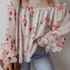 Women's White Floral Print Off Shoulder Ruffled Sleeve Blouse - Image 4