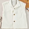 Women's Beige Sherpa Cap Sleeve Stand Collar Jacket Vest - Image 13