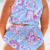 Sky Blue Plus Size Floral Print Twisted High Waist Bikini Set for Women - Image 12