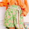 Women's Green Floral Print High Waist Casual Shorts with Pocket and Front Knot Detail - Image 2