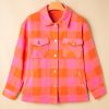 Women's Orange Plaid Chest Pocket Button-up Turn Down Collar Jacket - Image 7